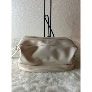 Abiudeng Makeup Bag Organizer with Bottom Pouch Cream Leather